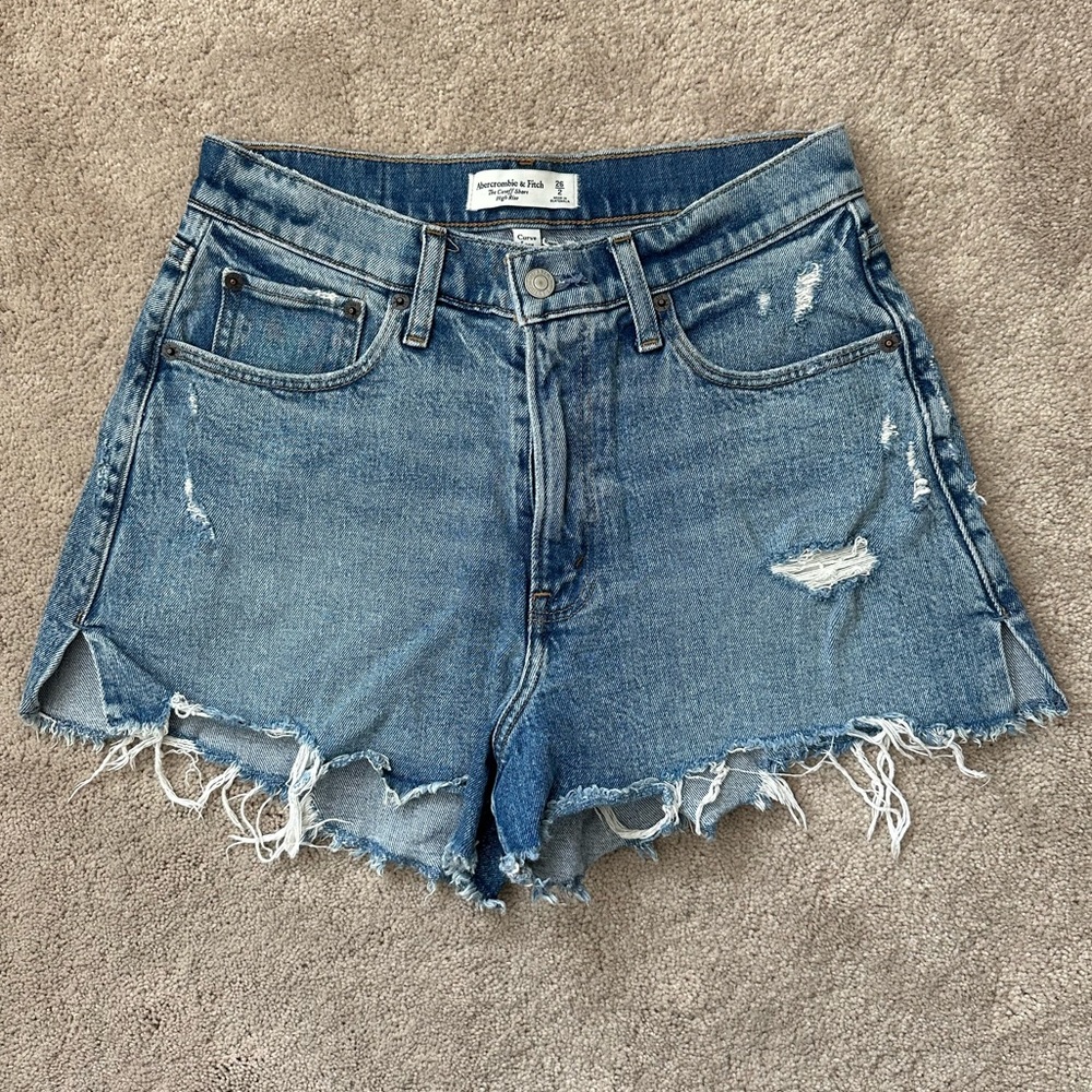 Abercrombie & Fitch Curve Love High Rise Cutoff Denim Shorts
